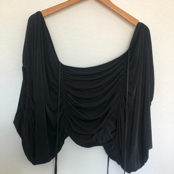 Nasty Gal Tie Us Up Ruched Black Crop Top Xsmall - Picture 2 of 6
